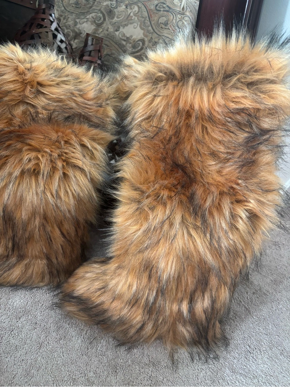 Faux Fur Boot Covers in Amber Brown